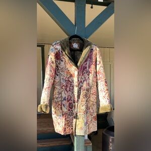 CHICO'S Sage Green Paisley Faux Shearling Sueded Jacket Coat *